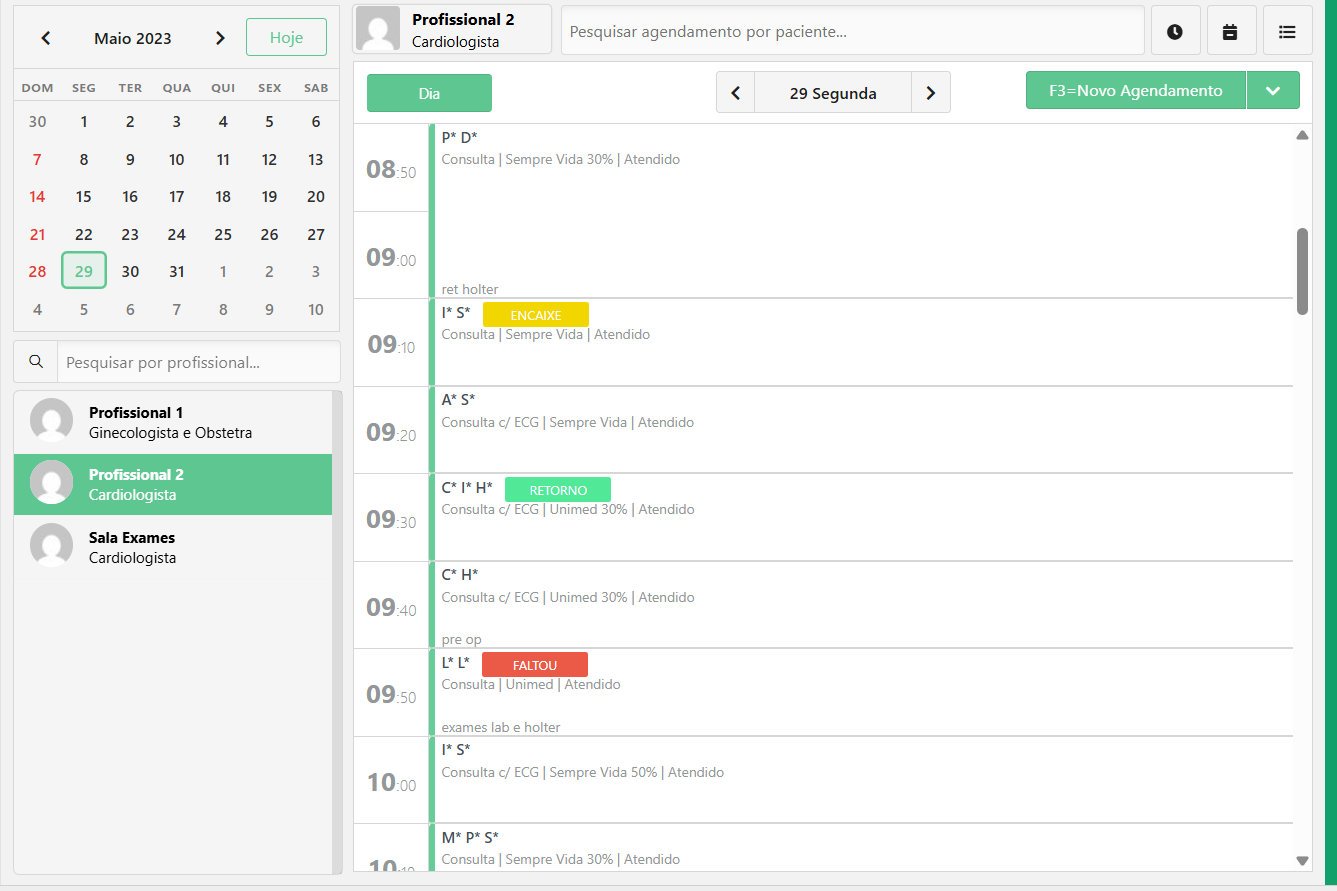 Tela da agenda do Medic Consultório no computador